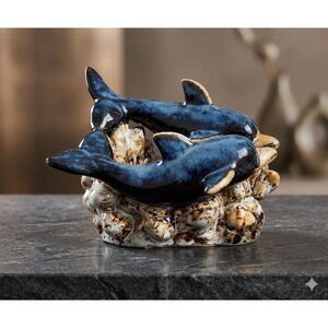 Dolphin On A Wave Ceramic Drip Glaze Vintage Ocean sea life Nautical Pottery Art